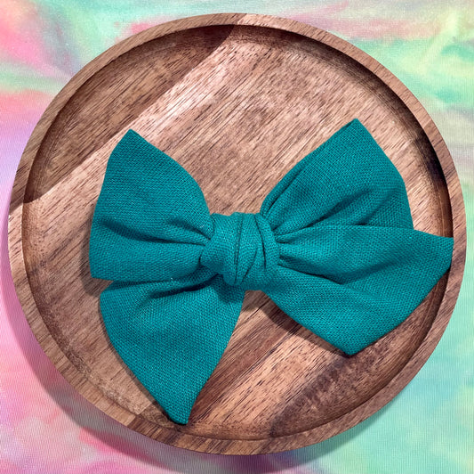 Teal Linen 5in Hand Tied