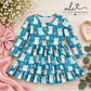 Cat Print Ruffle Dress