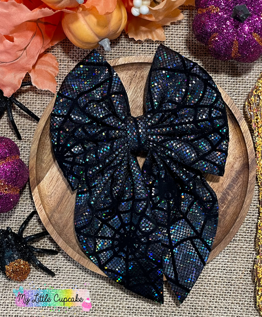 Black Spiderwebs Holo Fabric