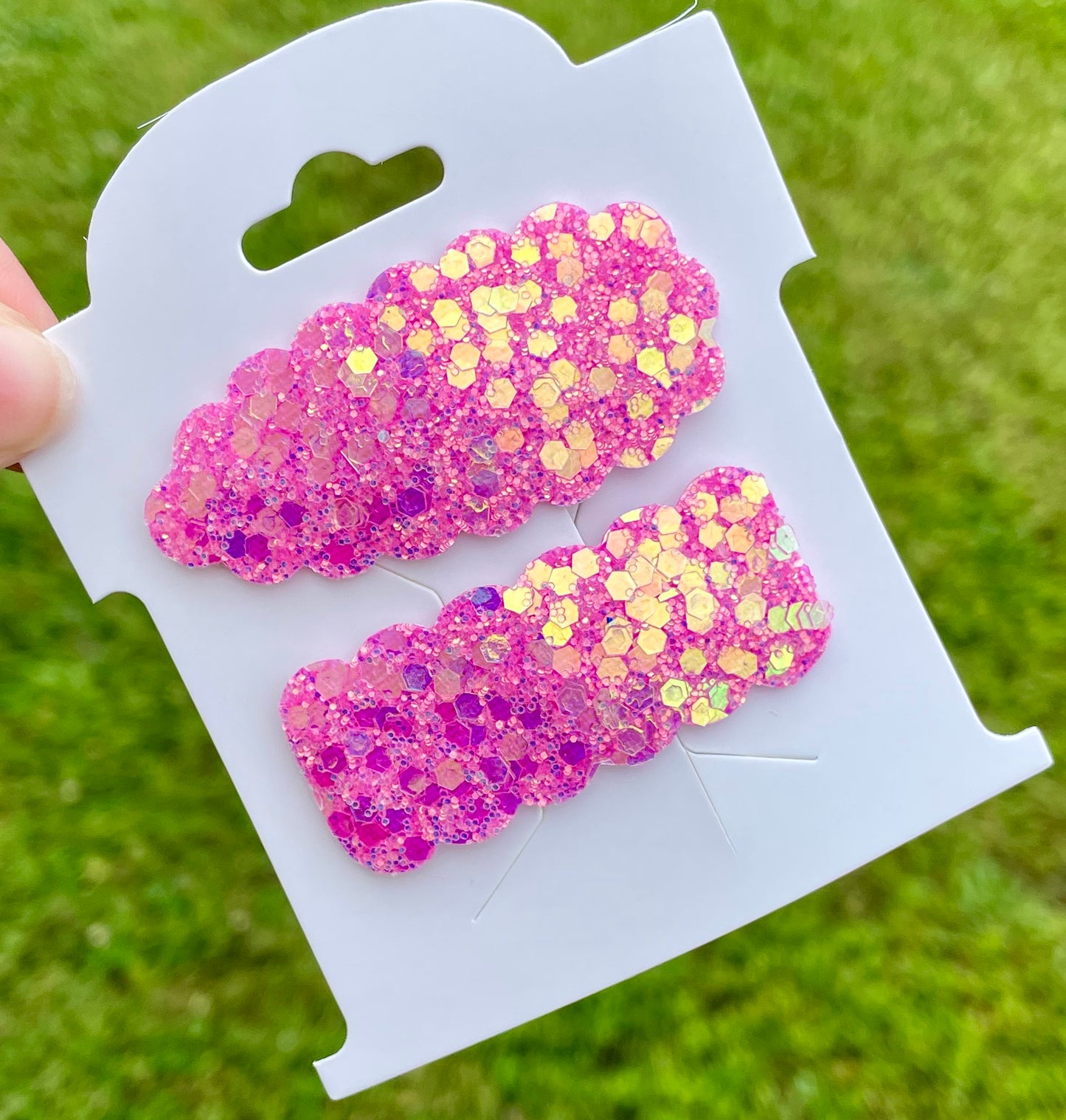 Glistening Pink Glitter Snap Clips