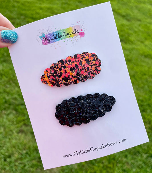 Orange & Black Glitter Snap Clips