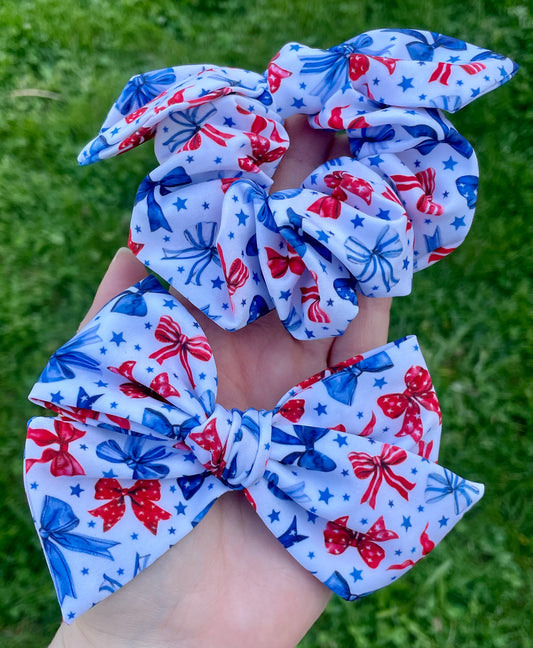 Patriotic Bows 5in Hand Tied or Scrunchie