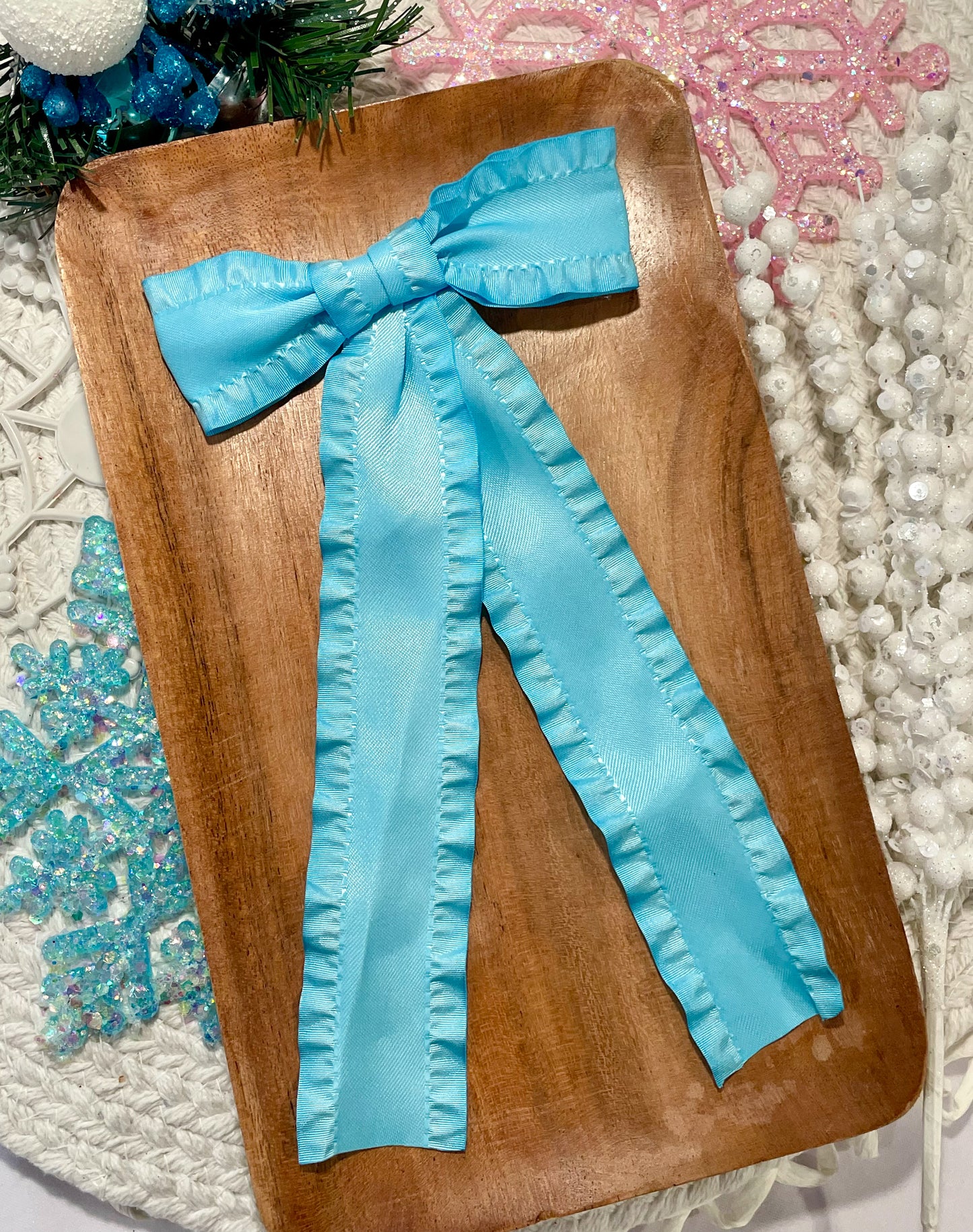 Blue Ruffle Ribbon Long Tail