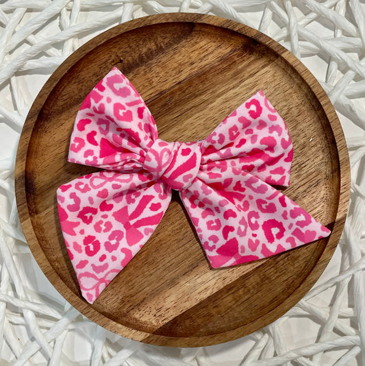 Pink Leopard & Bows 5in Hand Tied