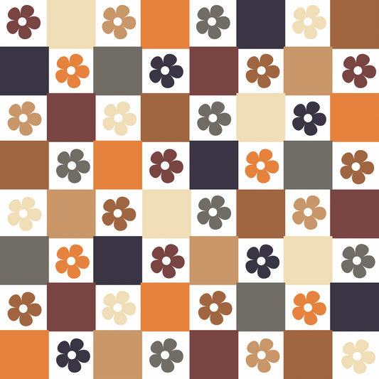 Fall Flowers & Checkers Fabric Bow