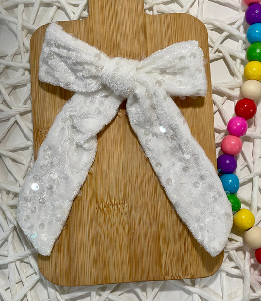 White Sequin Velvet Long Tail