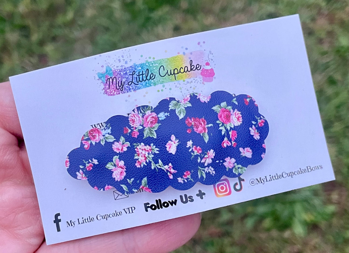 Navy & Pink Floral Snap Clip