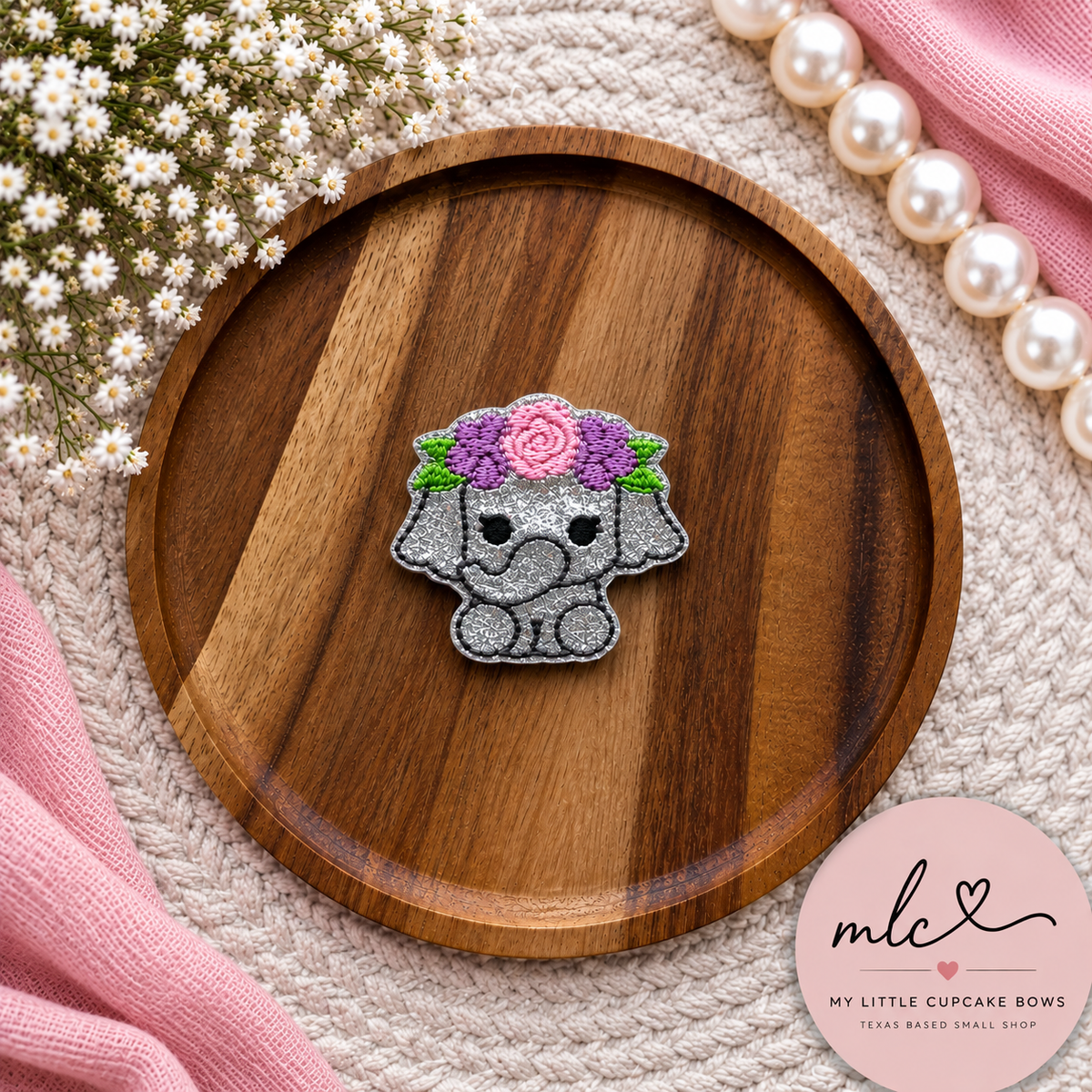 Floral Elephant Feltie Clip