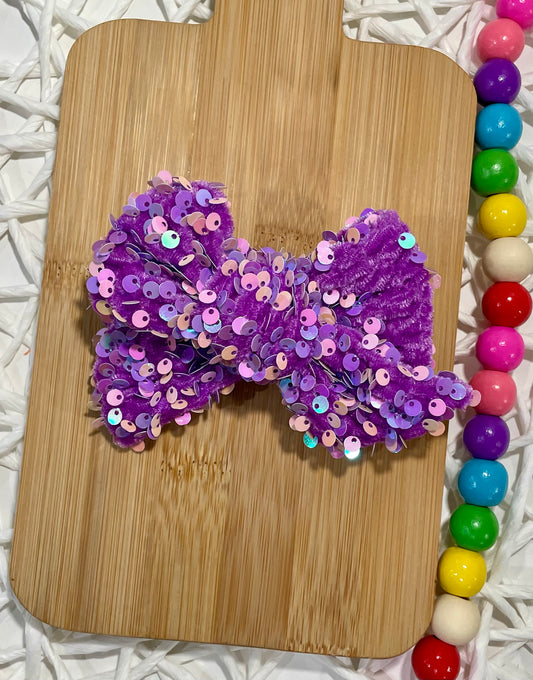 Frozen Purple Sequin Velvet Chunky 5in Hand Tied