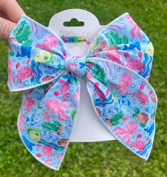 Under The Sea 5-6in Serged Hand Tied Bow