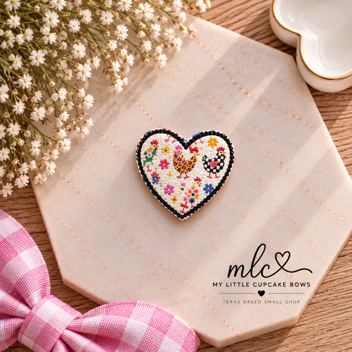 Floral Chickens Heart Feltie Clip