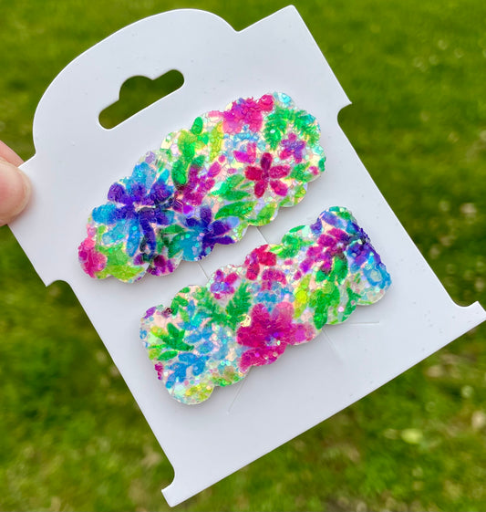 Tropical Floral Glitter Snap Clip