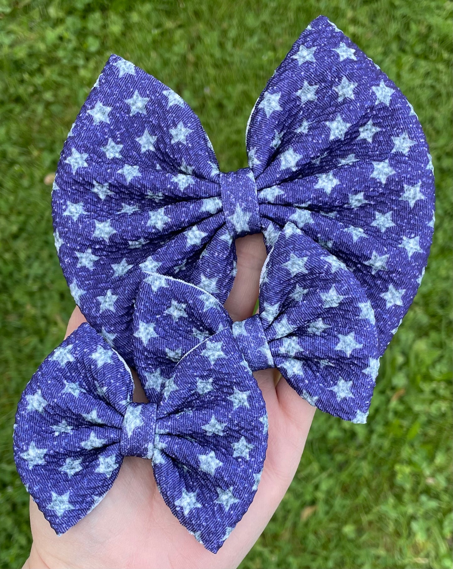 Denim Stars Fabric Bow