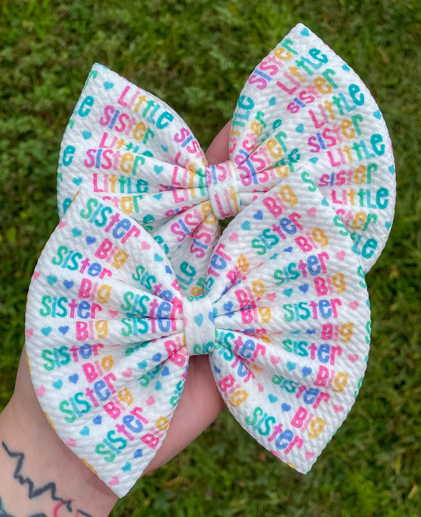 Big Sis & Little Sis Rainbow Fabric Bows