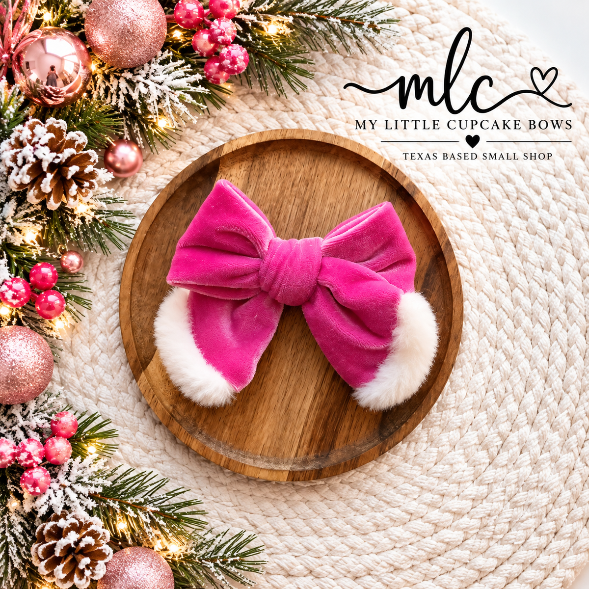 Pinkmas Santa Velvet Hand Tied Bows