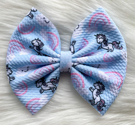 Girly Unicorns & Rainbows Fabric Bow