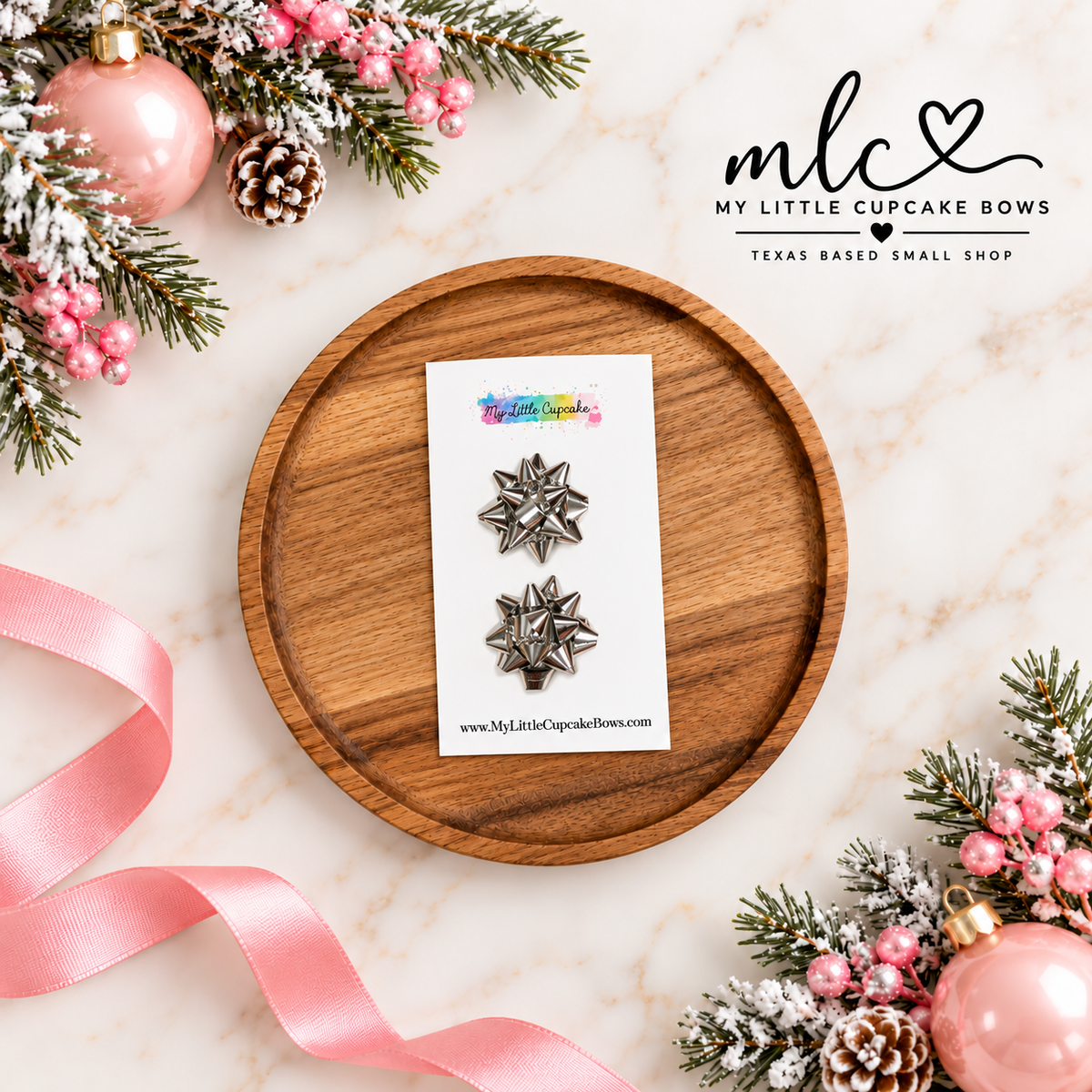 Silver Solid Micro Gift Bow Clip Set