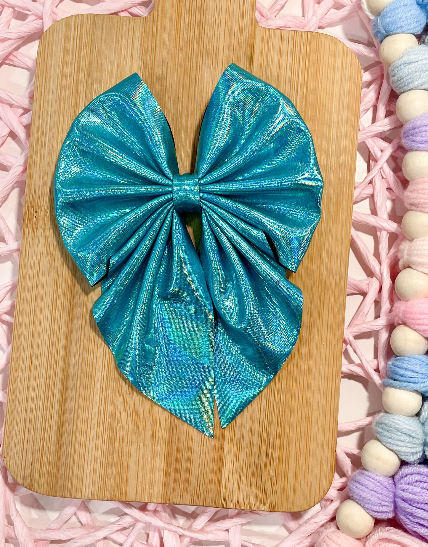 Teal Holo Fabric Bow