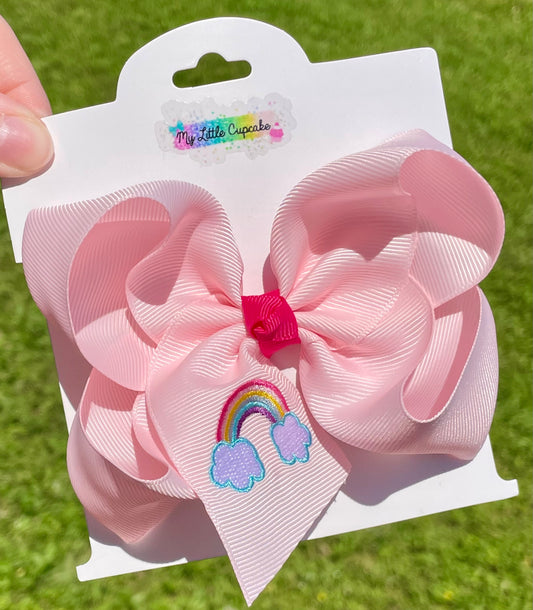 Embroidery Rainbows 4in Pink Ribbon Bow