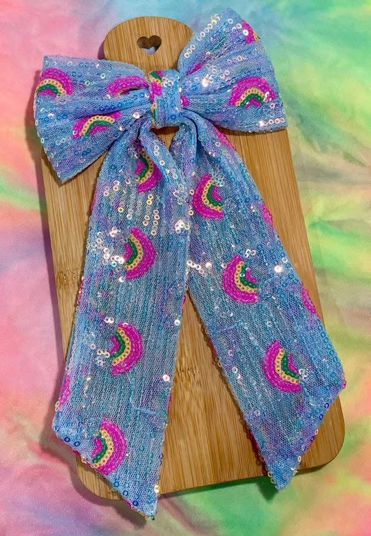 Rainbows on Blue Sequin Extra Long Tail