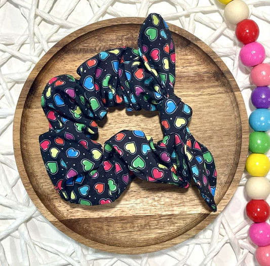 Rainbow Hearts Black Scrunchie