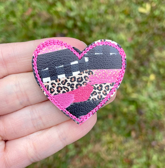 Pink & Black Brushstroke Heart Feltie