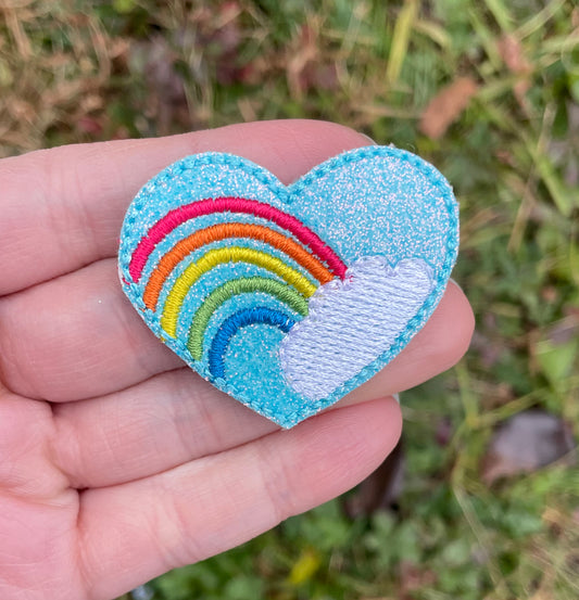 Rainbow & Cloud Heart Feltie Clip