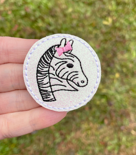 Zebra with Pink Bow Feltie Clip