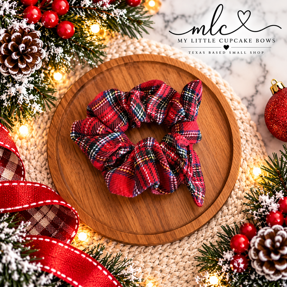 Classic Red Tartan Plaid Flannel Scrunchie