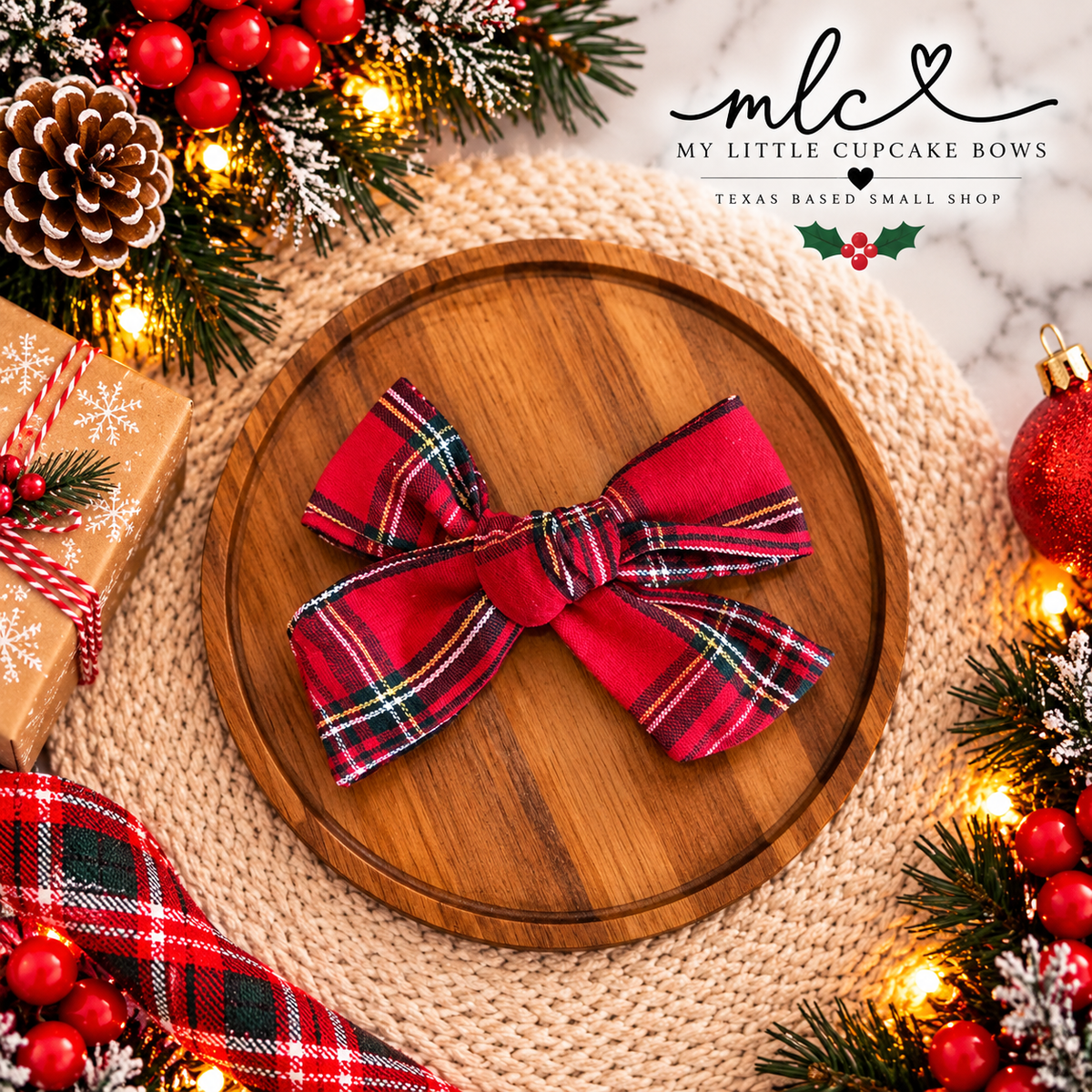 Christmas Flannel Hand Tied Bow