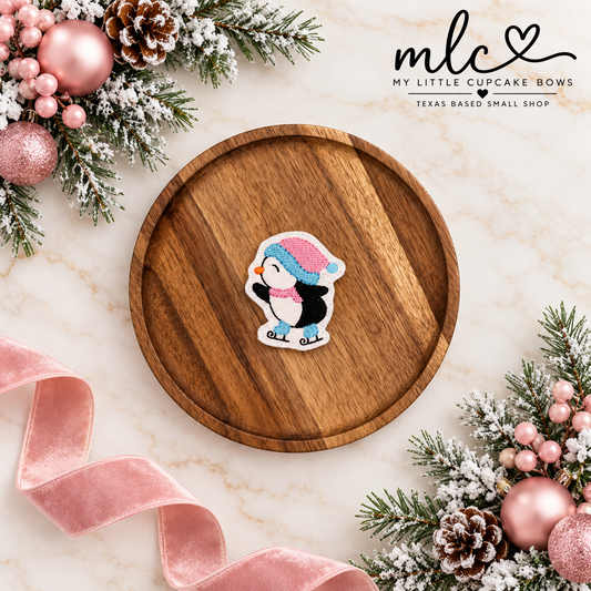 Pink & Blue Skating Penguin Feltie Clip