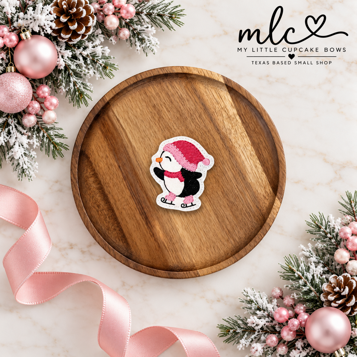Pink Skating Penguin Feltie Clip Feltie Clip