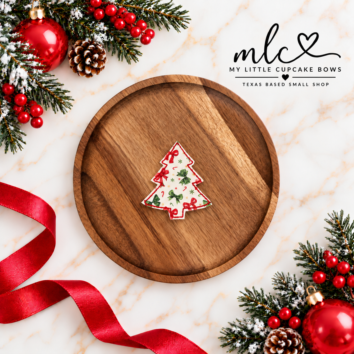 Red & Green Bows Tree Feltie Clip