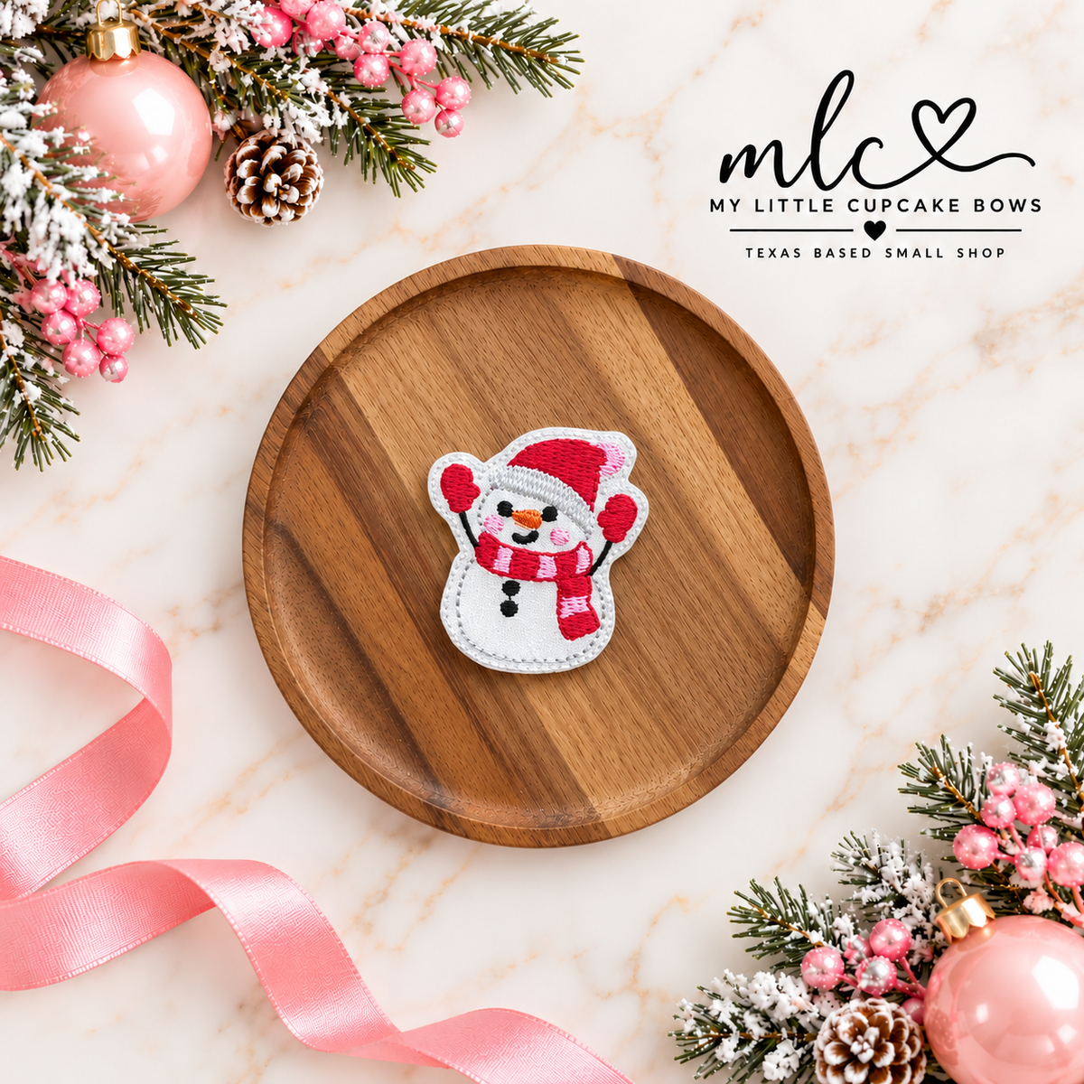 Happy Snowman w Scarf Feltie Clip