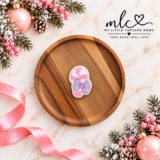 Pink Candy Cane w Bow Feltie Clip