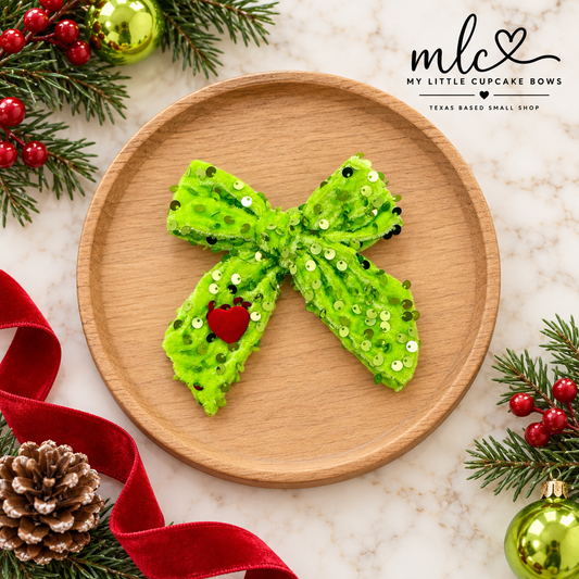 Green Guy Sequin Hand Tied Bow