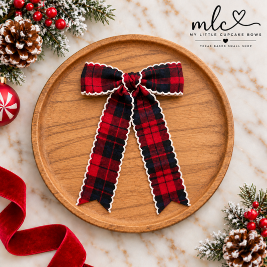 Red & Black Plaid Moonstitch Ribbon Bow