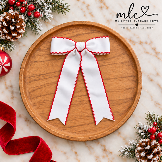 White and Red Moonstitch Ribbon Bow