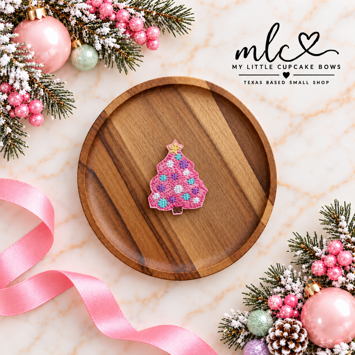 Pink & Mint Christmas Tree Feltie Clips