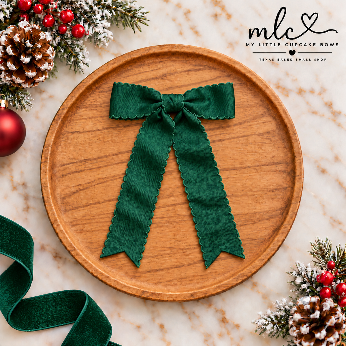 Forest Green Moonstitch Ribbon Bow