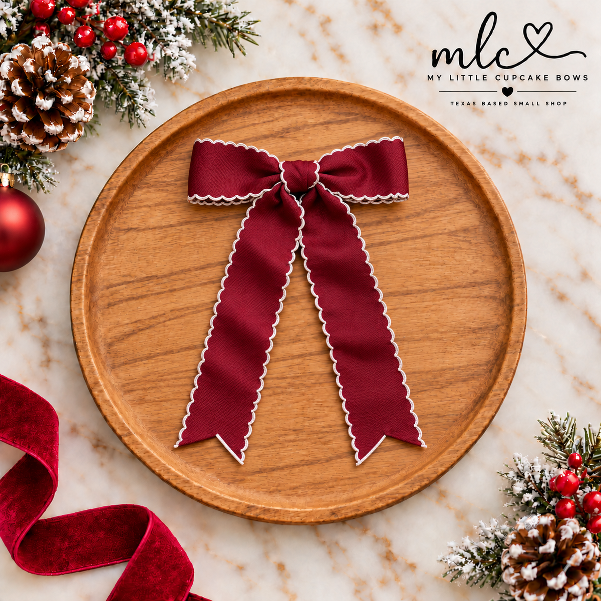 Burgundy Moonstitch Ribbon Bow