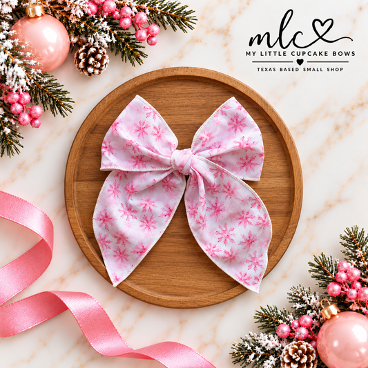 Pink Snowflake Serged Bow