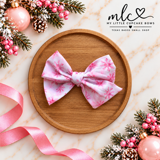Pink Snowflakes Hand Tied Bow