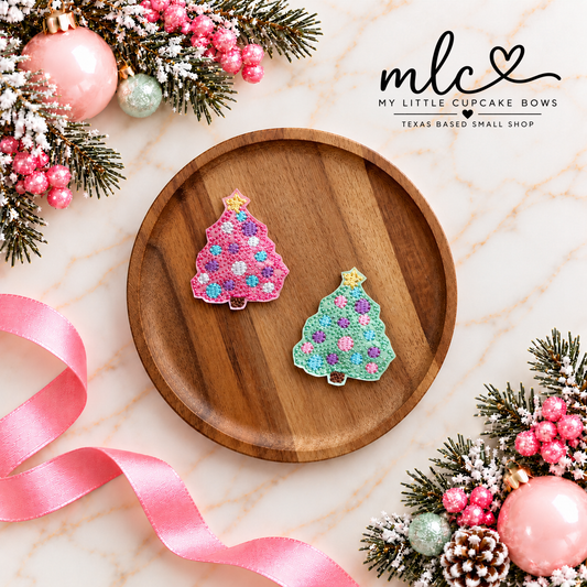 Pink & Mint Christmas Tree Feltie Clips