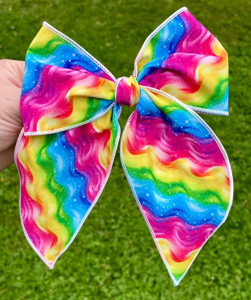 Rainbow Wave 5-6in Serged Hand Tied Bow