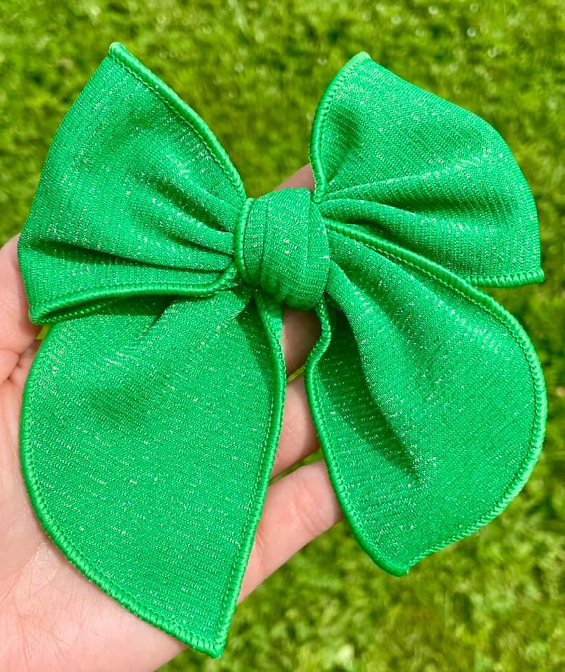 Emerald Shimmery 4.5in Serged Hand Tied Bow