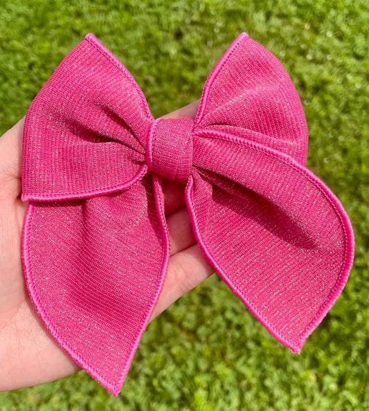 Hot Pink Shimmery 4.5in Serged Hand Tied Bow