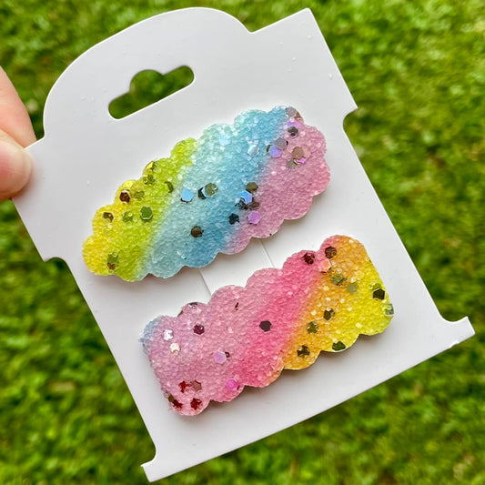 Rainbow & Sequins Glitter Snap Clips