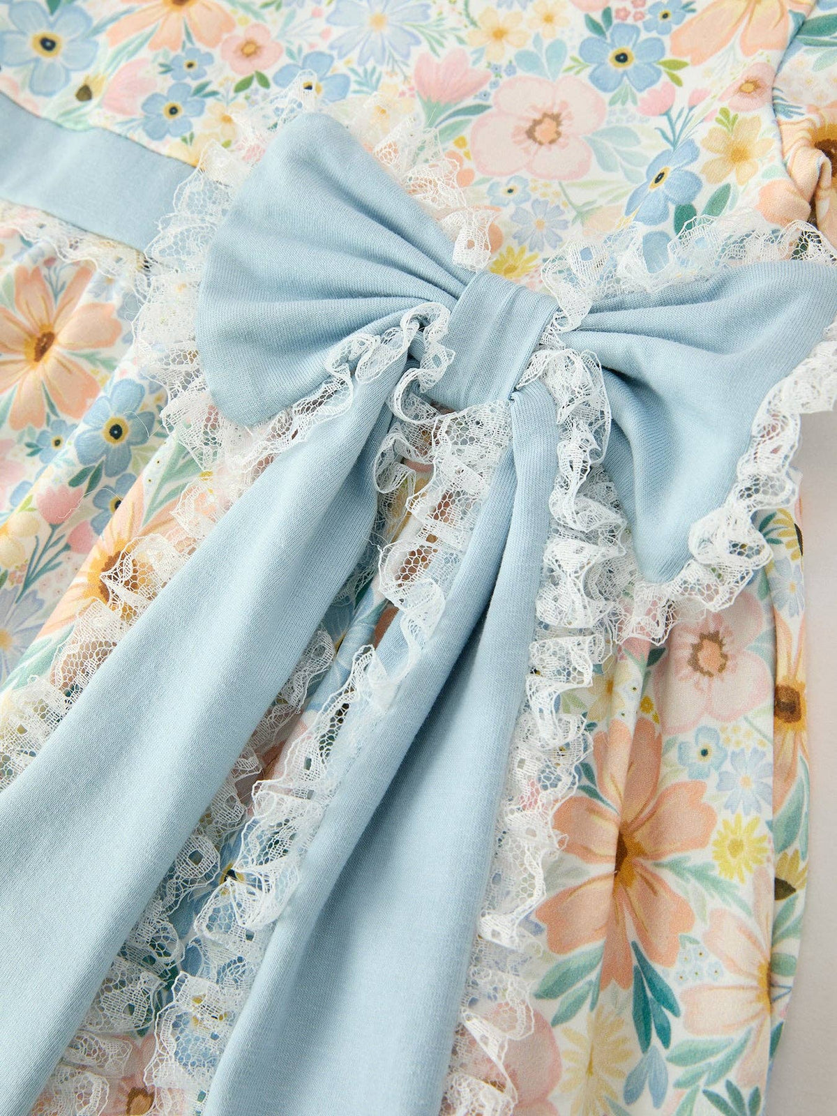 Blue Floral Bow & Lace Dress