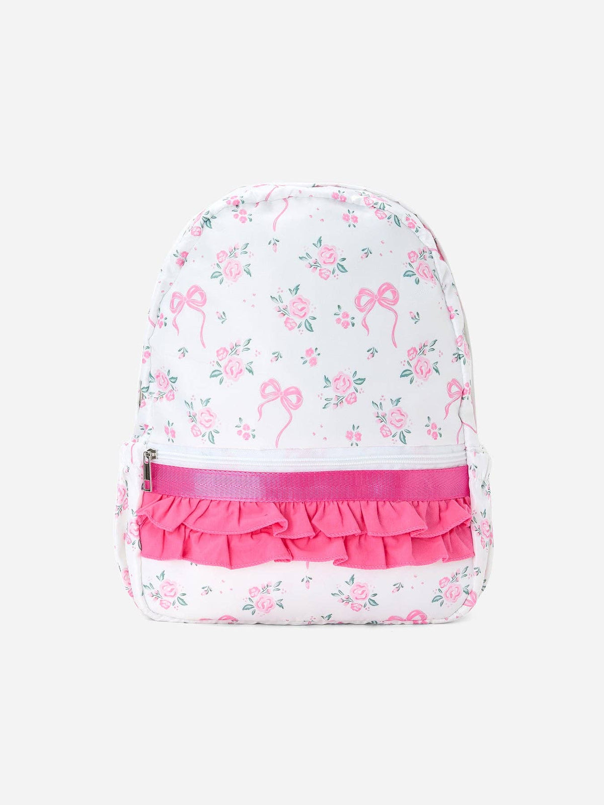 Floral Bow Print Girls Backpack Ruffle Bag